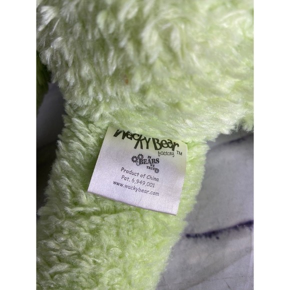 VTG Wacky Bear Factory Plush Green Bunny Stuffed Animal Toy Zipper Back 2000 - Picture 5 of 7